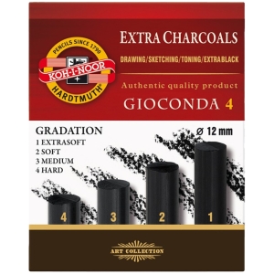 Уголь художественный искусственный Gioconda "KOH-I-NOOR" 8694 2B-H, круглый, черный, 4 шт/уп