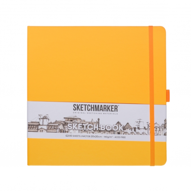 Блокнот для зарисовок Sketchmarker 140г/кв.м 20*20cм 80л твердая обложка Оранжевый